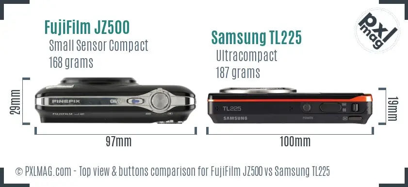 FujiFilm JZ500 vs Samsung TL225 top view buttons comparison