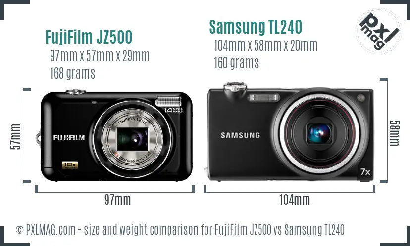 FujiFilm JZ500 vs Samsung TL240 size comparison FujiFilm JZ500 vs Samsung TL240 size comparison