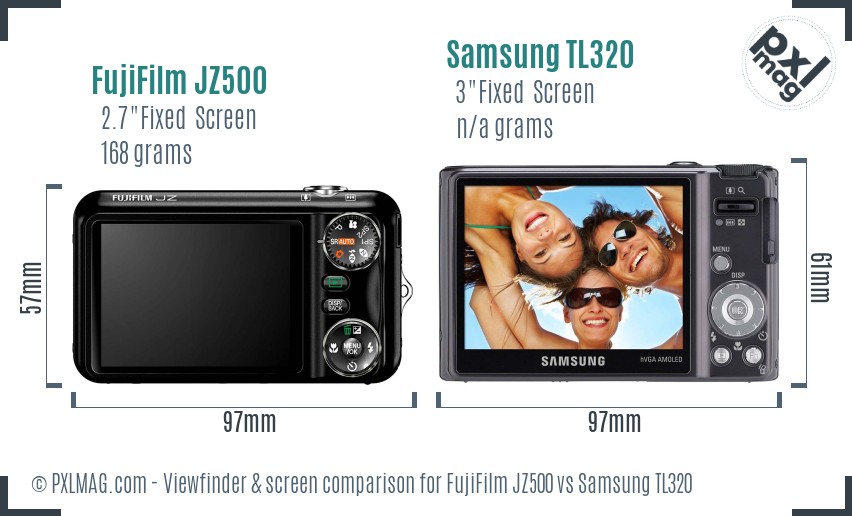 FujiFilm JZ500 vs Samsung TL320 Screen and Viewfinder comparison