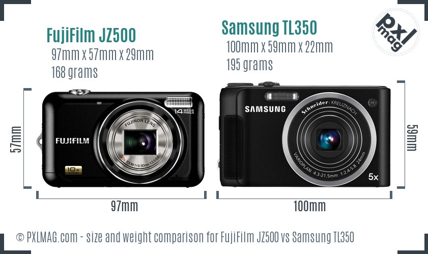 FujiFilm JZ500 vs Samsung TL350 size comparison