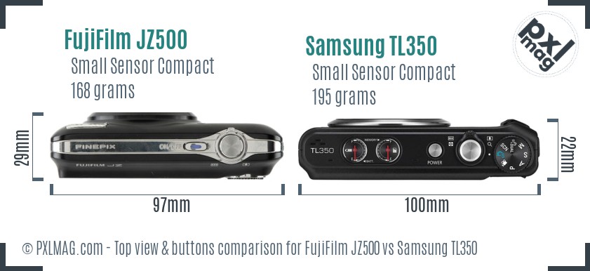 FujiFilm JZ500 vs Samsung TL350 top view buttons comparison