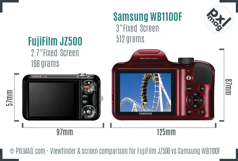 FujiFilm JZ500 vs Samsung WB1100F Screen and Viewfinder comparison