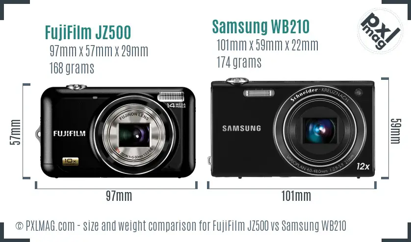 FujiFilm JZ500 vs Samsung WB210 size comparison