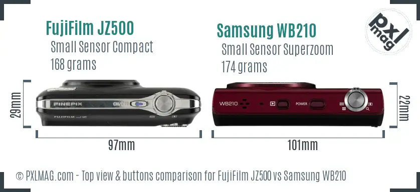 FujiFilm JZ500 vs Samsung WB210 top view buttons comparison