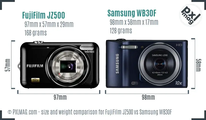 FujiFilm JZ500 vs Samsung WB30F size comparison FujiFilm JZ500 vs Samsung WB30F size comparison