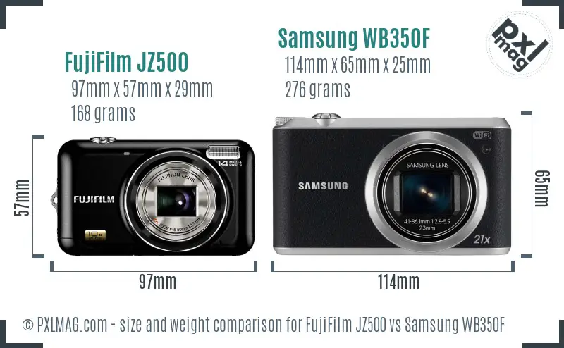 FujiFilm JZ500 vs Samsung WB350F size comparison