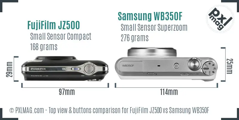 FujiFilm JZ500 vs Samsung WB350F top view buttons comparison