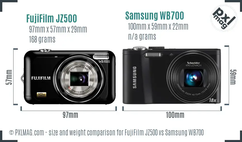 FujiFilm JZ500 vs Samsung WB700 size comparison