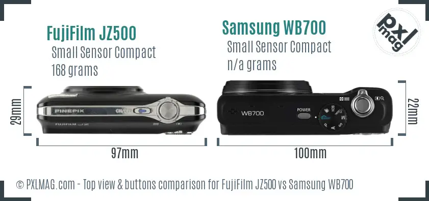 FujiFilm JZ500 vs Samsung WB700 top view buttons comparison