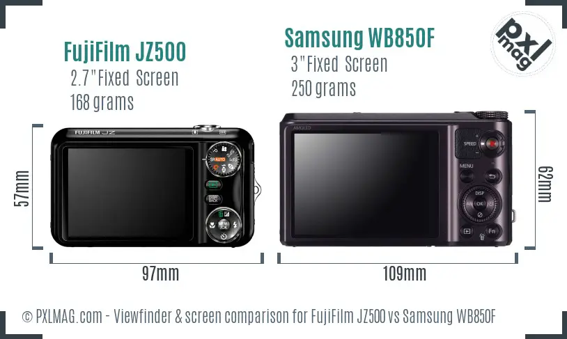 FujiFilm JZ500 vs Samsung WB850F Screen and Viewfinder comparison
