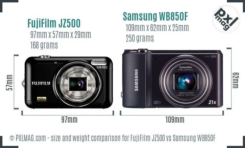 FujiFilm JZ500 vs Samsung WB850F size comparison