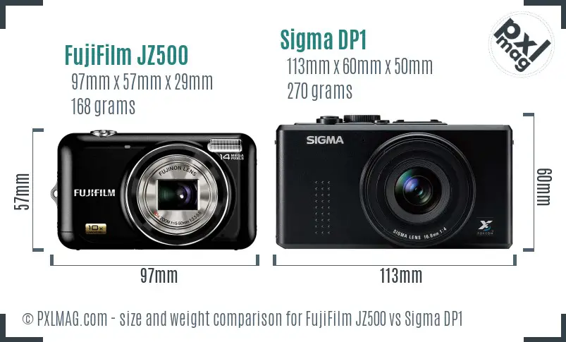 FujiFilm JZ500 vs Sigma DP1 size comparison