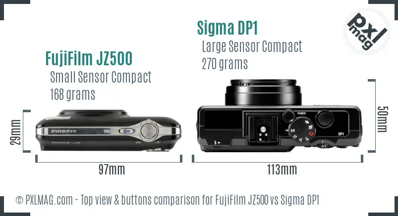 FujiFilm JZ500 vs Sigma DP1 top view buttons comparison