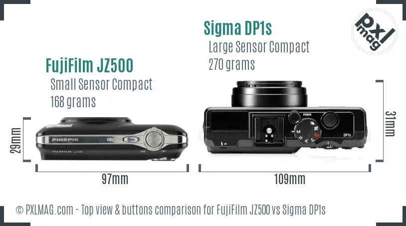 FujiFilm JZ500 vs Sigma DP1s top view buttons comparison
