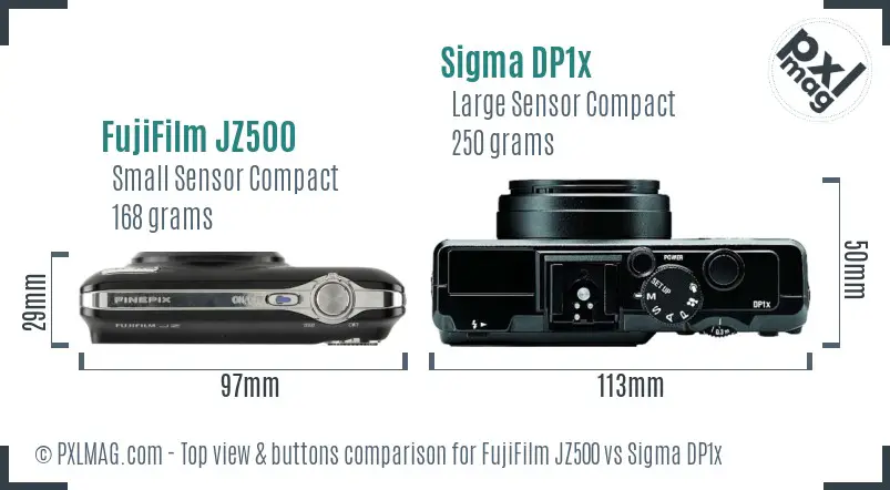 FujiFilm JZ500 vs Sigma DP1x top view buttons comparison FujiFilm JZ500 vs Sigma DP1x top view buttons comparison