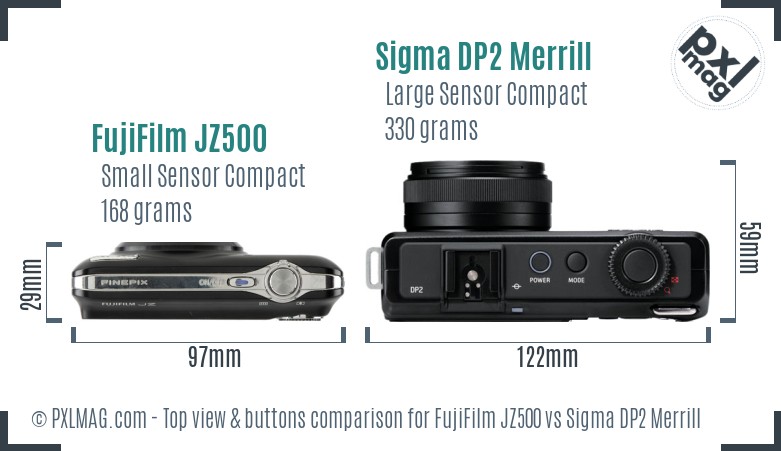 FujiFilm JZ500 vs Sigma DP2 Merrill top view buttons comparison