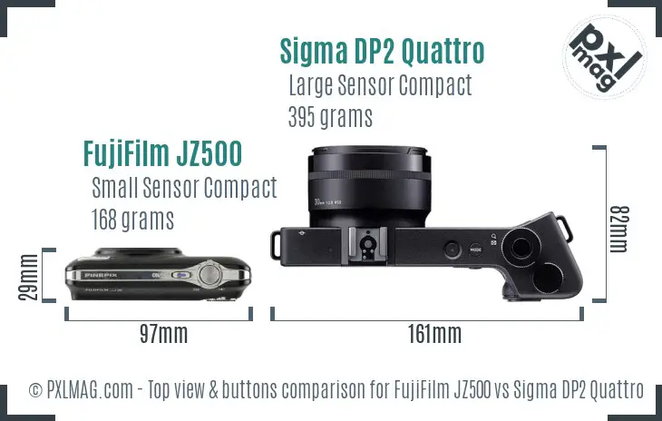 FujiFilm JZ500 vs Sigma DP2 Quattro top view buttons comparison