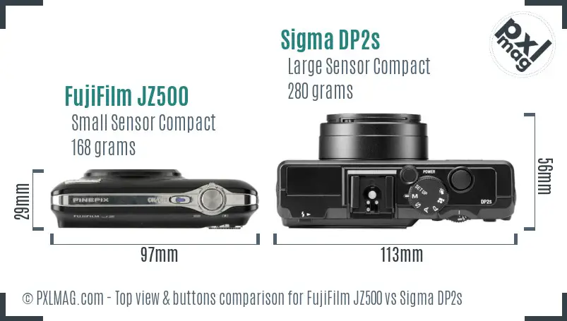 FujiFilm JZ500 vs Sigma DP2s top view buttons comparison