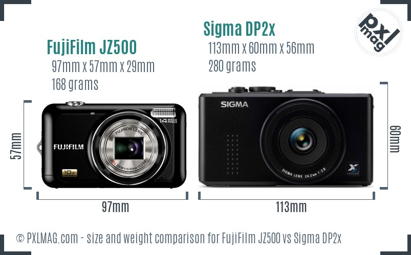 FujiFilm JZ500 vs Sigma DP2x size comparison