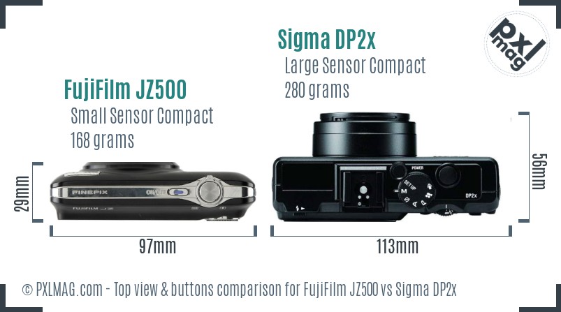 FujiFilm JZ500 vs Sigma DP2x top view buttons comparison