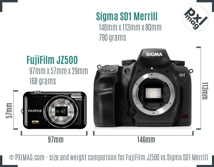 FujiFilm JZ500 vs Sigma SD1 Merrill size comparison
