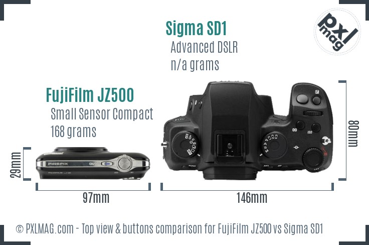 FujiFilm JZ500 vs Sigma SD1 top view buttons comparison