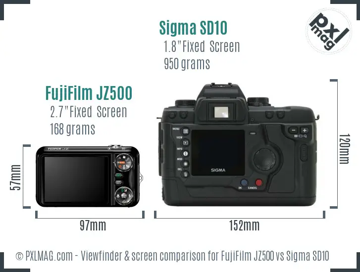 FujiFilm JZ500 vs Sigma SD10 Screen and Viewfinder comparison