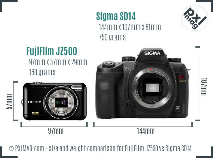 FujiFilm JZ500 vs Sigma SD14 size comparison