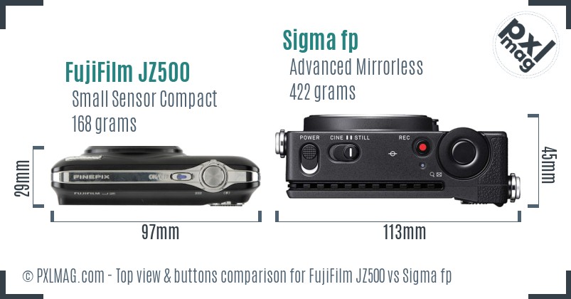 FujiFilm JZ500 vs Sigma fp top view buttons comparison
