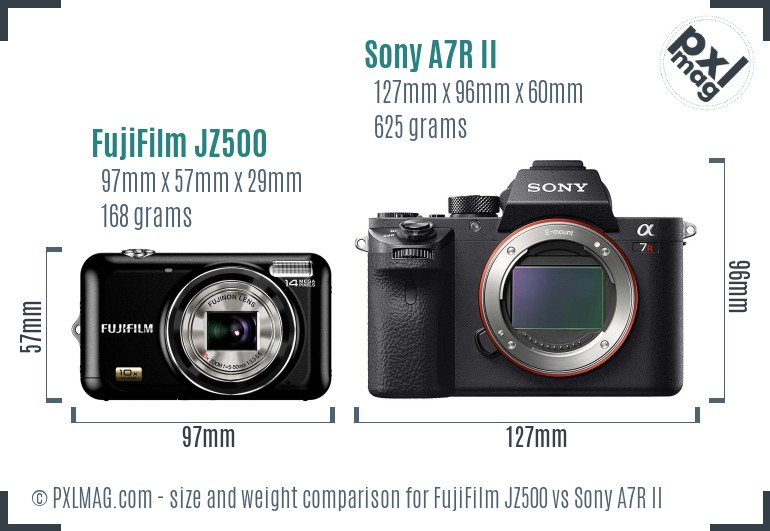 FujiFilm JZ500 vs Sony A7R II size comparison