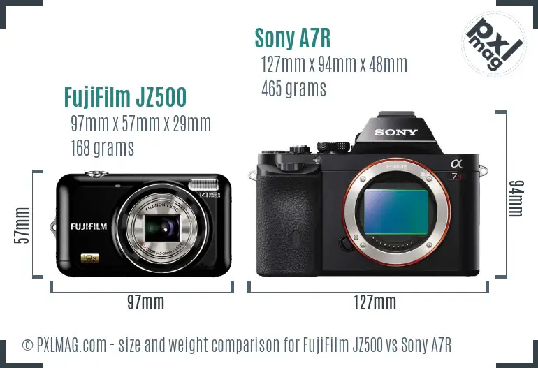 FujiFilm JZ500 vs Sony A7R size comparison