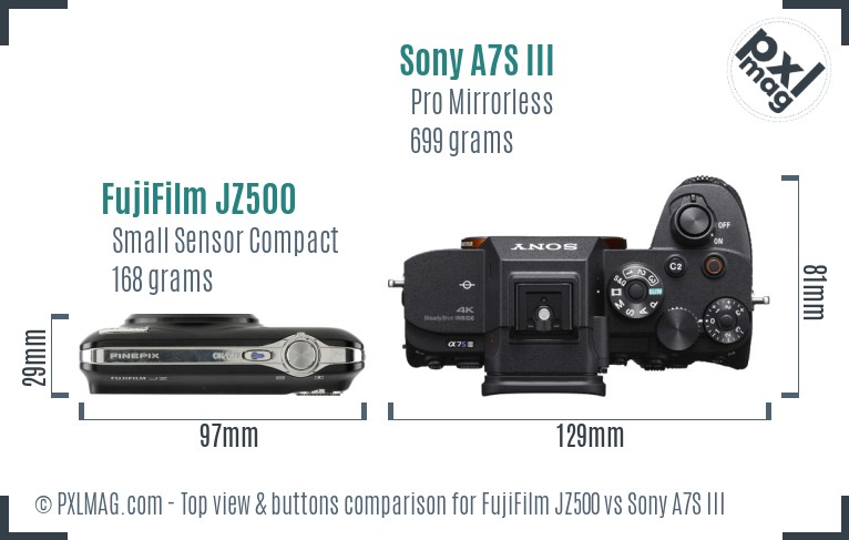FujiFilm JZ500 vs Sony A7S III top view buttons comparison