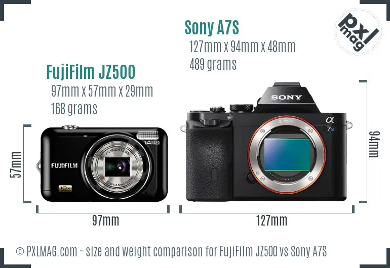 FujiFilm JZ500 vs Sony A7S size comparison