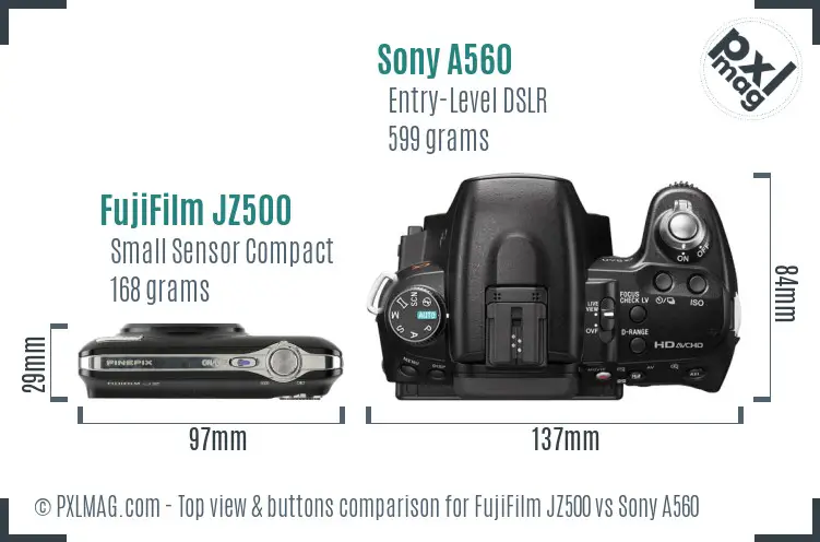 FujiFilm JZ500 vs Sony A560 top view buttons comparison