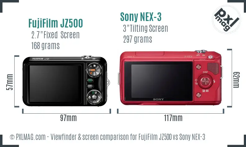 FujiFilm JZ500 vs Sony NEX-3 Screen and Viewfinder comparison