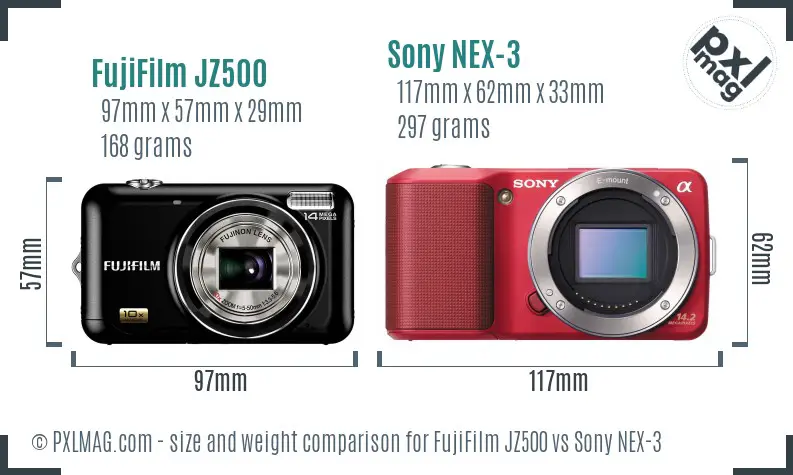 FujiFilm JZ500 vs Sony NEX-3 size comparison