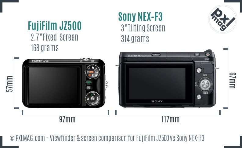 FujiFilm JZ500 vs Sony NEX-F3 Screen and Viewfinder comparison