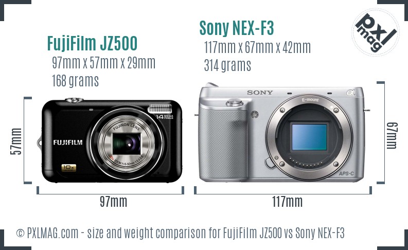 FujiFilm JZ500 vs Sony NEX-F3 size comparison FujiFilm JZ500 vs Sony NEX-F3 size comparison