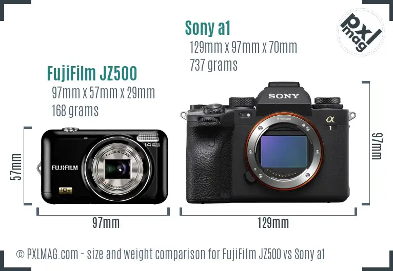 FujiFilm JZ500 vs Sony a1 size comparison