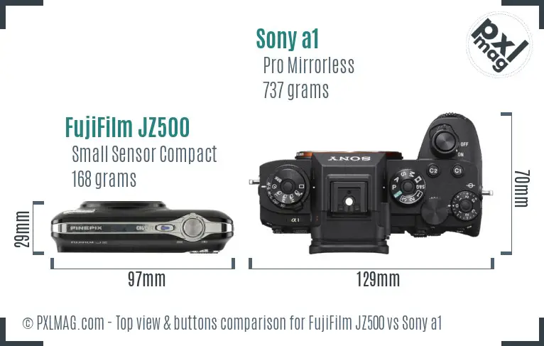 FujiFilm JZ500 vs Sony a1 top view buttons comparison