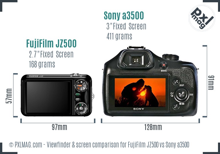 FujiFilm JZ500 vs Sony a3500 Screen and Viewfinder comparison