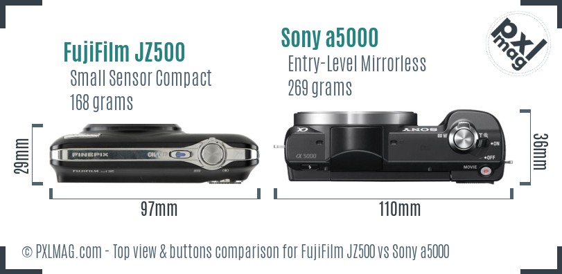 FujiFilm JZ500 vs Sony a5000 top view buttons comparison
