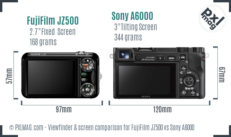 FujiFilm JZ500 vs Sony A6000 Screen and Viewfinder comparison