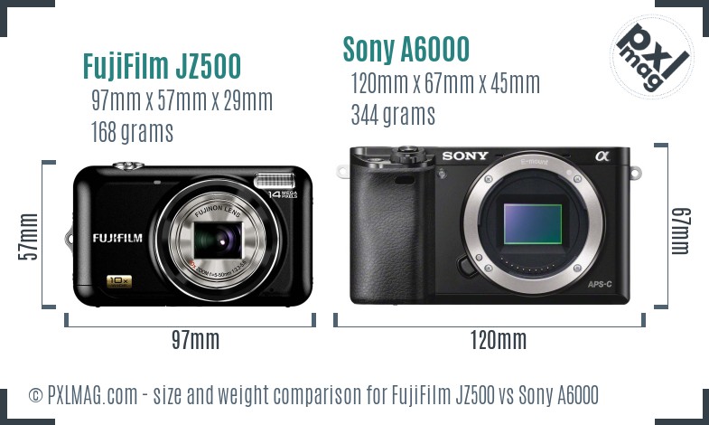 FujiFilm JZ500 vs Sony A6000 size comparison