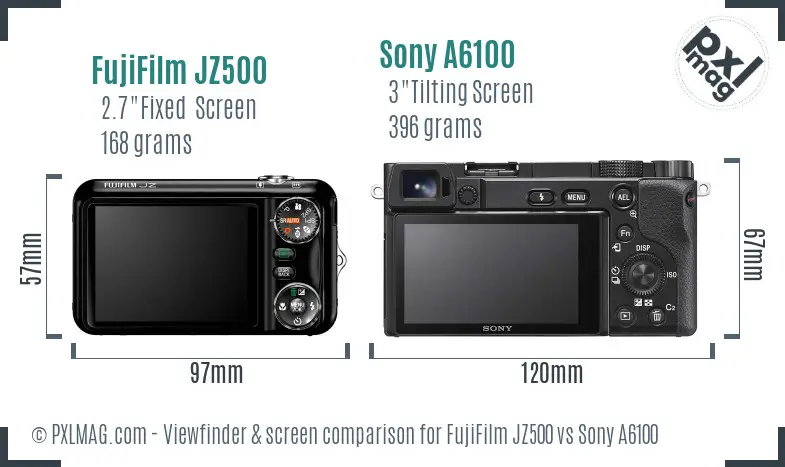 FujiFilm JZ500 vs Sony A6100 Screen and Viewfinder comparison