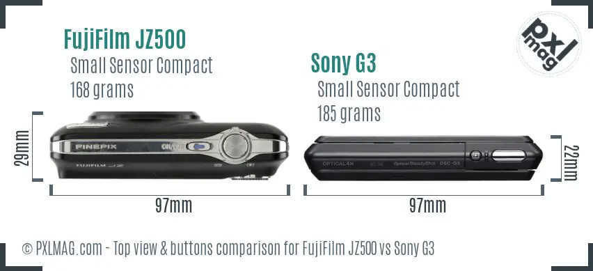 FujiFilm JZ500 vs Sony G3 top view buttons comparison