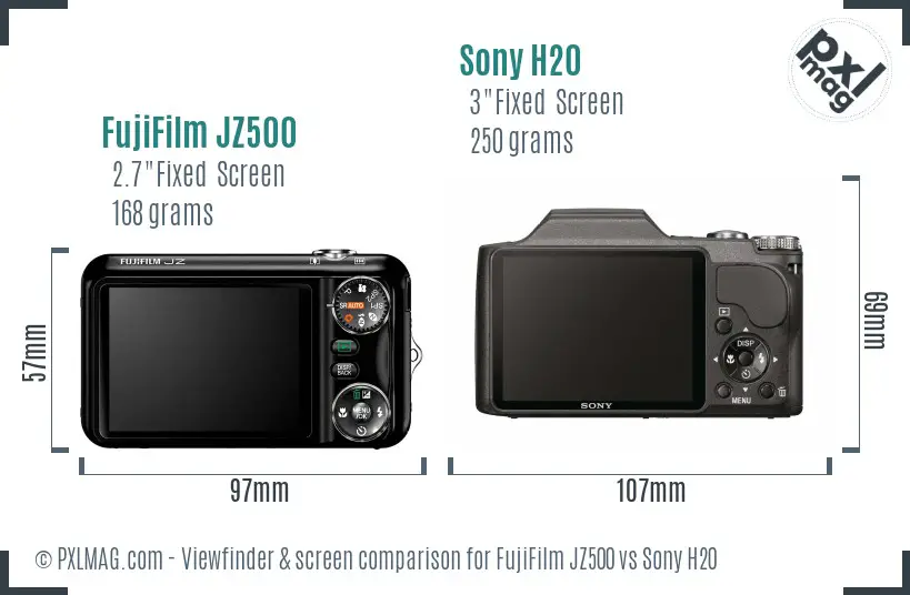 FujiFilm JZ500 vs Sony H20 Screen and Viewfinder comparison