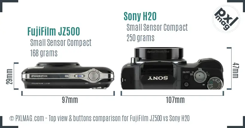 FujiFilm JZ500 vs Sony H20 top view buttons comparison