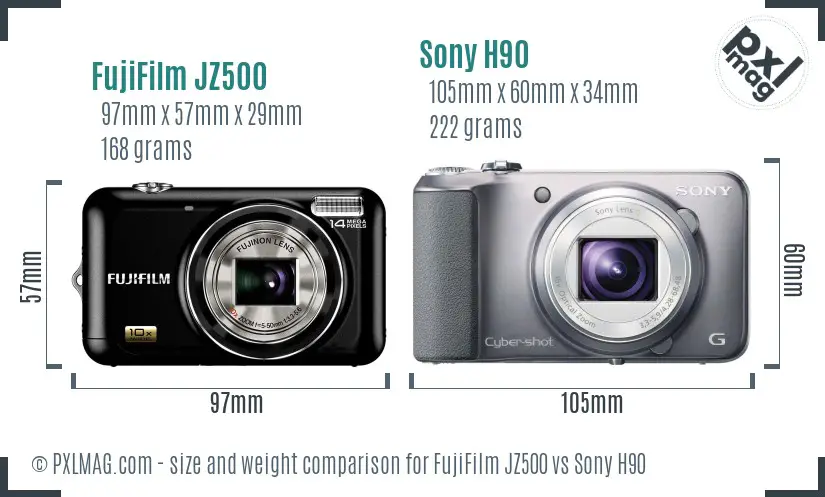 FujiFilm JZ500 vs Sony H90 size comparison FujiFilm JZ500 vs Sony H90 size comparison