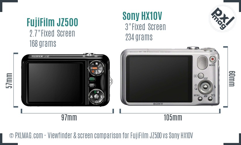 FujiFilm JZ500 vs Sony HX10V Screen and Viewfinder comparison